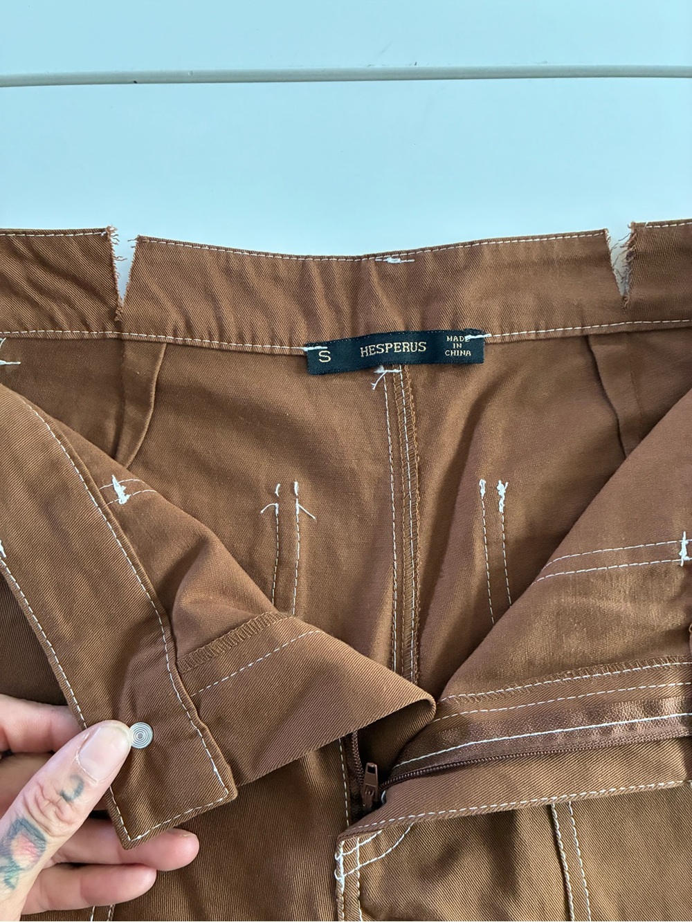HERPERAS S CHOCOLATE BR 💯 COTTON STREETWEAR CARGO PANTS THICK STICKING ACCENTS - Picture 3 of 14